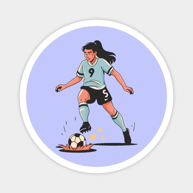 90s Nostalgia Minimalist Girl Kicking Football | Women's Soccer Enthusiast Design Magnet by Tecnofa